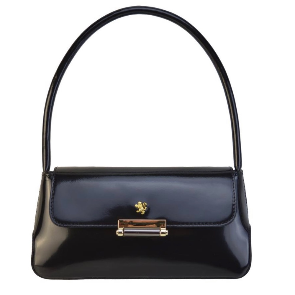 Pratesi Luxury Italian Black Patent Barchetta Handbag